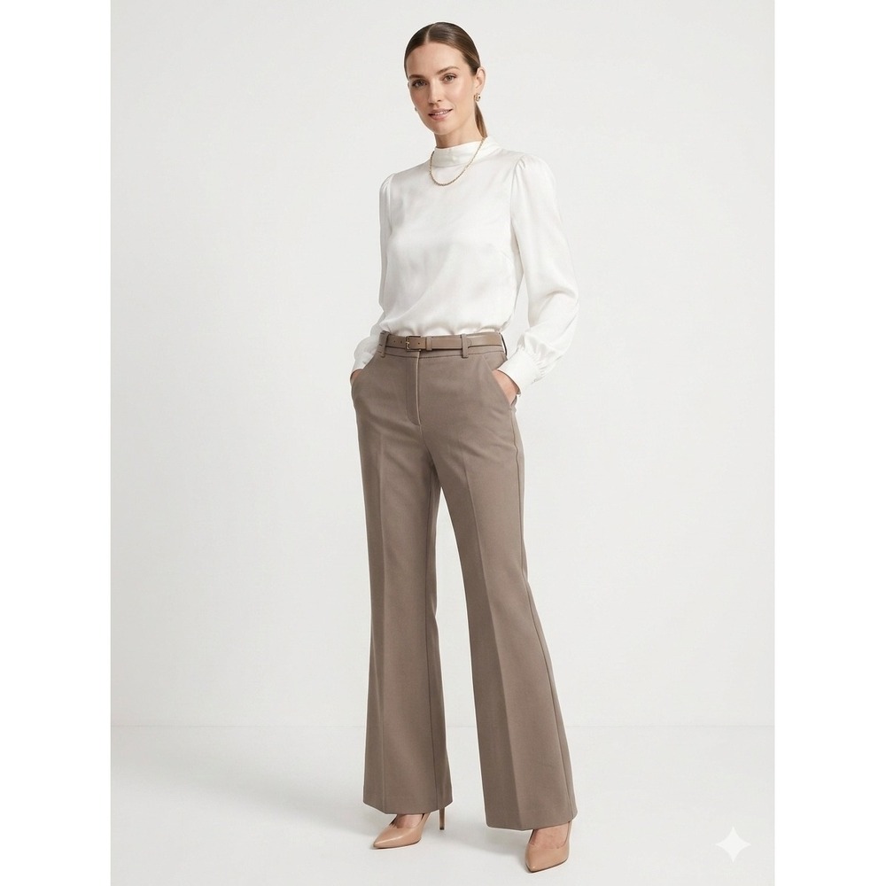 Express Editor High Rise Wide Leg Trousers in Taupe Brown Dress Pants